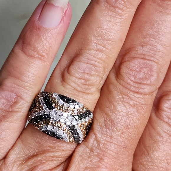 Sterling silver ring with champagne Cognac and white diamond 1.50ct size 6 - Picture 2 of 5